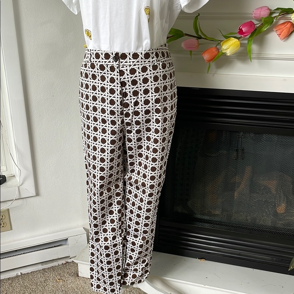 Patterned Wide-Leg Brown & White Pants